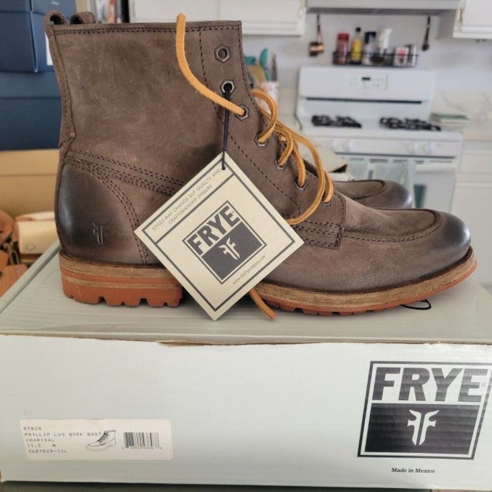 Frye Phillip Lug Workboot 87828 Mens Charcoal Leather Lace Up Boots